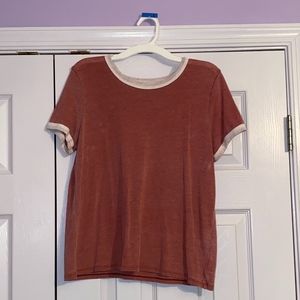 red baseball style tee